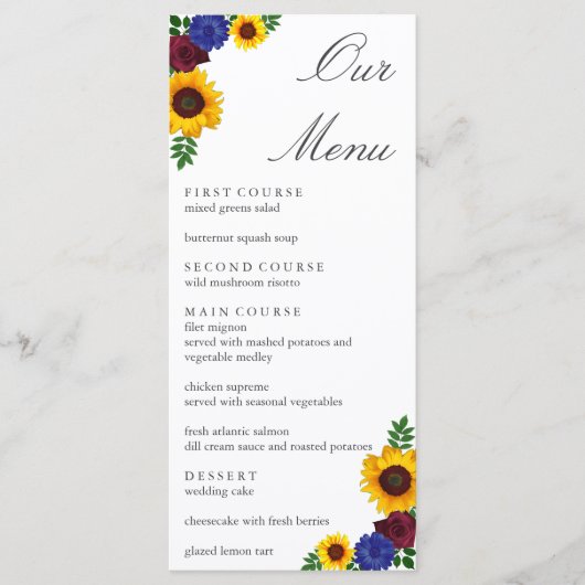 Zonnebloem Roos Floral Wedding Menu (Voorkant)
