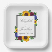 Zonnebloem Roos Floral Wedding Papieren Bordje (Voorkant)