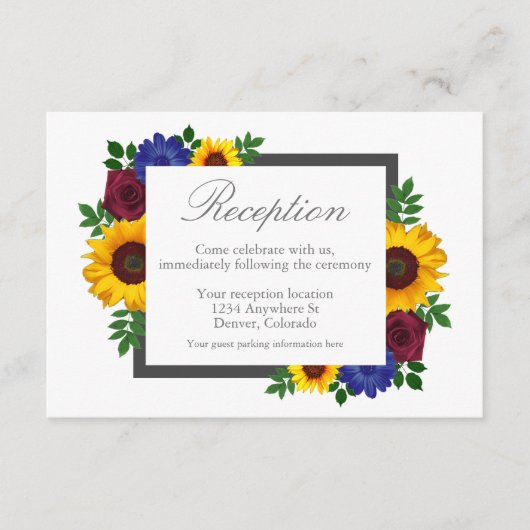 Zonnebloem Roos Floral Wedding Reception Kaart (Voorkant)