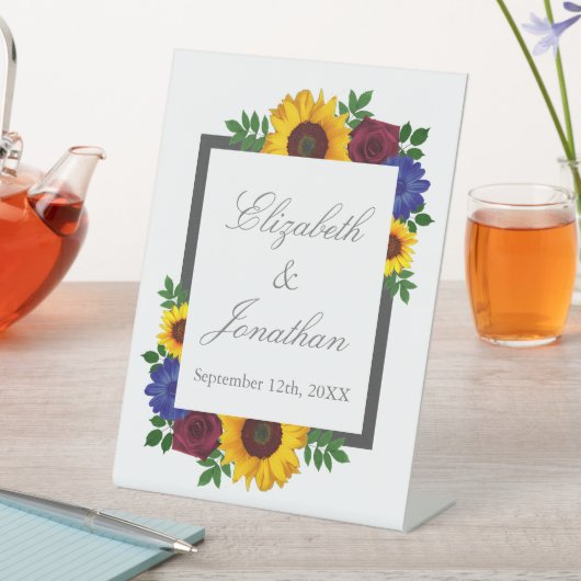 Zonnebloem Roos Floral Wedding Reclamebord Met Voetstuk (Insitu)