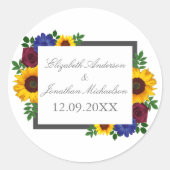 Zonnebloem Roos Floral Wedding Ronde Sticker (Voorkant)