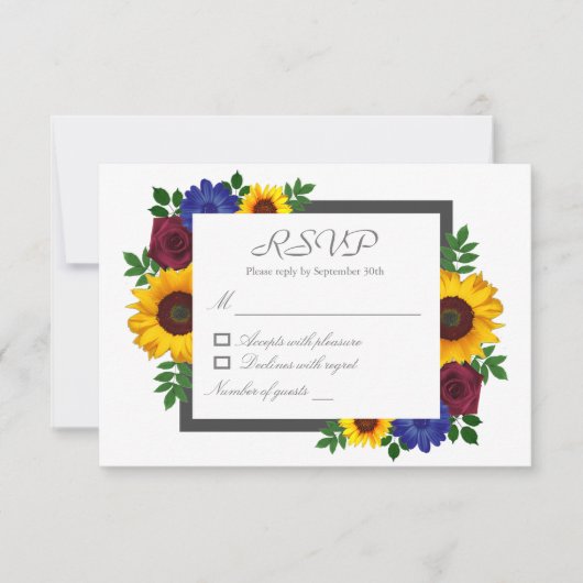 Zonnebloem Roos Floral Wedding RSVP Kaart (Voorkant)