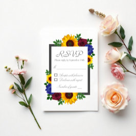 Zonnebloem Roos Floral Wedding RSVP Kaartje