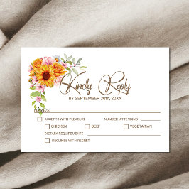 Zonnebloem Roos Floral Wedding RSVP Kaartje