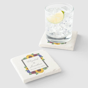 Zonnebloem Roos Floral Wedding Stenen Onderzetter