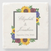 Zonnebloem Roos Floral Wedding Stenen Onderzetter (Voorkant)