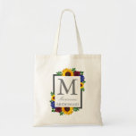 Zonnebloem Roos Floral Wedding Tote Bag<br><div class="desc">Het ontwerp bevat elegante zonnebloemen,  rozen en wilde bloemen met een gouden gele,  bruine en blauwe kleurenpalet. Het ontwerp kenmerkt ook een grove lijst van de houtskool. U kunt de achtergrondkleur in de kleur van uw keus veranderen of het verlaten plaatste aan wit.</div>