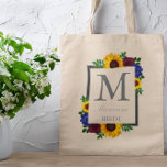 Zonnebloem Roos Floral Wedding Tote Bag<br><div class="desc">Het ontwerp bevat elegante zonnebloemen,  rozen en wilde bloemen met een gouden gele,  bruine en blauwe kleurenpalet. Het ontwerp kenmerkt ook een grove lijst van de houtskool. U kunt de achtergrondkleur in de kleur van uw keus veranderen of het verlaten plaatste aan wit.</div>