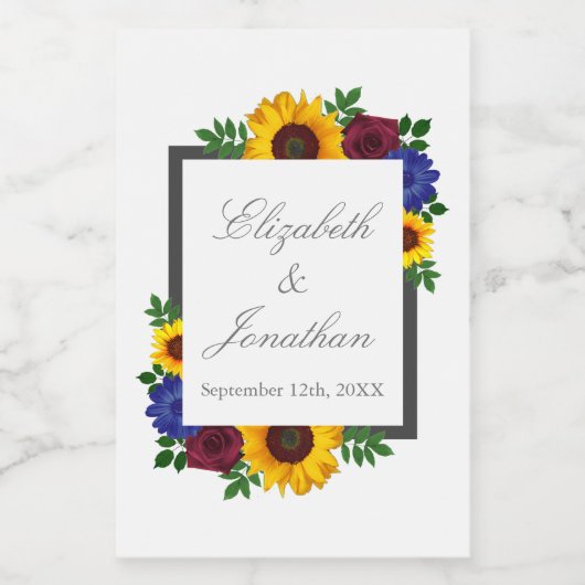 Zonnebloem Roos Floral Wedding Wijn Etiket (Enkel label)