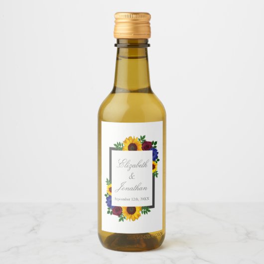 Zonnebloem Roos Floral Wedding Wijn Etiket (Voorkant)