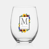 Zonnebloem Roos Floral Wedding Wijnglas Zonder Voet (Voorkant)