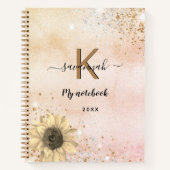 Zonnebloem roos goudglitter monogram notitieboek (Voorkant)
