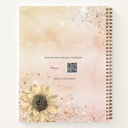 Zonnebloem roos goudglitter monogram notitieboek (Achterkant)