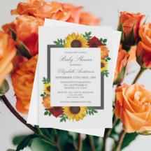 Zonnebloem Roos Herfst Bloemige Baby Shower