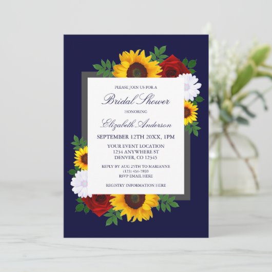 Zonnebloem Roos Herfst Bloemige Bruiloft Feest Kaart (Staand voorkant)