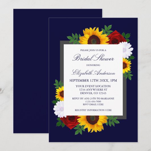 Zonnebloem Roos Herfst Bloemige Bruiloft Feest Kaart (Voorkant / Achterkant)