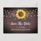 Zonnebloem Roos licht hout sparen de datum Aankondigingskaart (Voorkant)