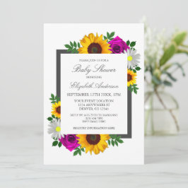 Zonnebloem Roos Madelief Bloemige Baby Shower Kaart