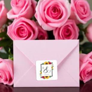 Zonnebloem Roos Madeliefje Herfst Bloemige Trouw Vierkante Sticker