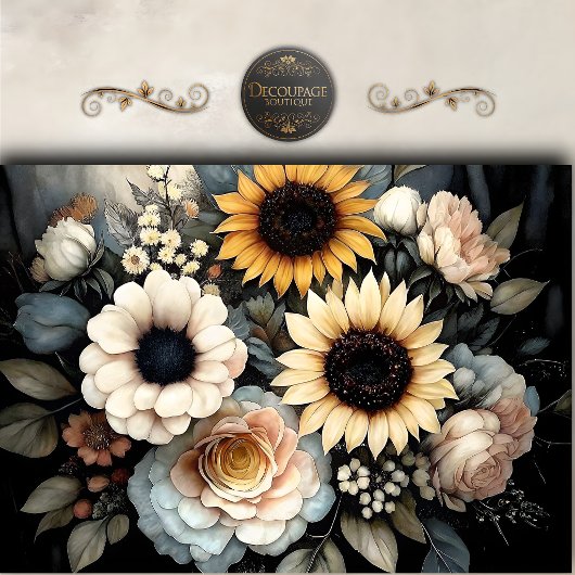 Zonnebloem Roos Moody Bloemendecoupage Tissuepapier