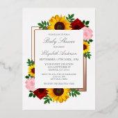 Zonnebloem Roos Ponies Autumn Florence Baby shower Folie Uitnodiging (Voorkant)