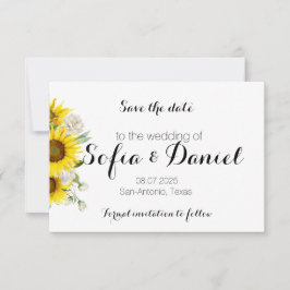 Zonnebloem roos trouwfoto Save The Date Kaart