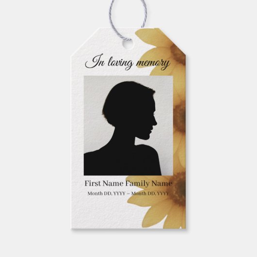 Zonnebloem rouw lint label cadeaulabel (Voorkant)