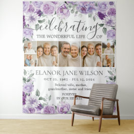 Zonnebloem rouwherdenkings collage met 7 foto's wandkleed