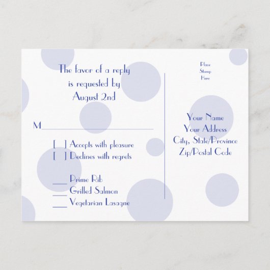 Zonnebloem Royal Blauw Wit Polka Dot Bruiloft RSVP Uitnodiging Briefkaart (Achterkant)