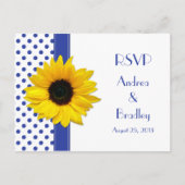 Zonnebloem Royal Blauw Wit Polka Dot Bruiloft RSVP Uitnodiging Briefkaart (Voorkant)