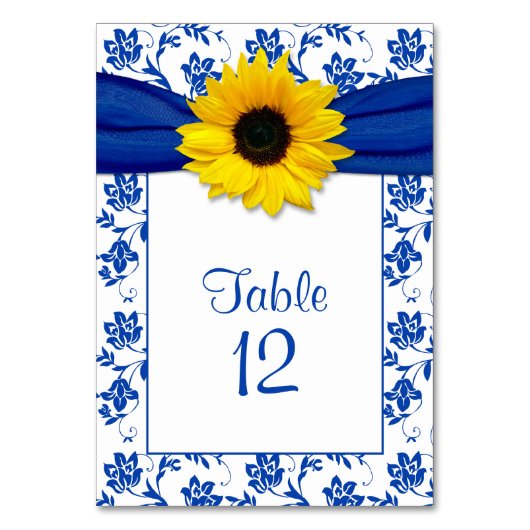 Zonnebloem Royal Blue Bloemen Patroon Bruiloft Kaart (Voorkant)