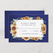 Zonnebloem Royal Blue rustieke bruiloft RSVP Kaart (Voorkant / Achterkant)
