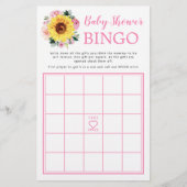 Zonnebloem Roze Baby shower Bingo Game (Voorkant)