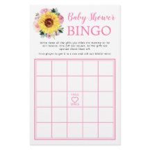 Zonnebloem Roze Baby shower Bingo Game