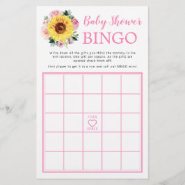 Zonnebloem Roze Baby shower Bingo Game