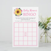 Zonnebloem Roze Baby shower Bingo Game (Staand voorkant)