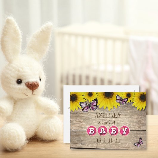 Zonnebloem Roze Baby shower Invitation | Meisje Briefkaart