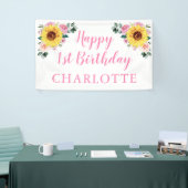 Zonnebloem Roze Bloemen Gepersonaliseerde 1e Verja Spandoek (Beurs)