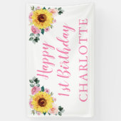 Zonnebloem Roze Bloemen Gepersonaliseerde 1e Verja Spandoek (Verticaal)