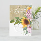 Zonnebloem Roze Bloemen Rustiek Vrijgezellenfeest Kaart (Staand voorkant)