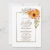 Zonnebloem roze bloemenbruiloft receptie kaart (Voorkant)