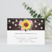 Zonnebloem Roze Bloemenpot Lichten Hout Trouwmaalt RSVP Kaartje (Staand voorkant)