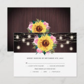 Zonnebloem Roze Bloemenpot Lichten Hout Trouwmaalt RSVP Kaartje (Voorkant / Achterkant)