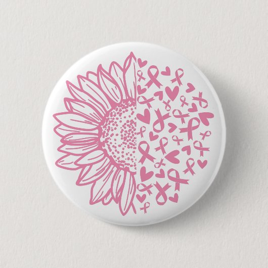 Zonnebloem roze Borstkanker Awareness Ronde Button 5,7 Cm (Voorkant)