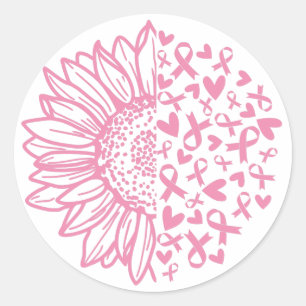 Zonnebloem roze Borstkanker Awareness Ronde Sticker
