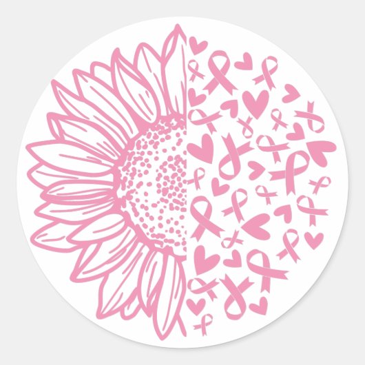 Zonnebloem roze Borstkanker Awareness Ronde Sticker (Voorkant)
