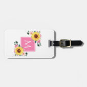 Zonnebloem Roze botanische Waterverf, monogrammen Bagagelabel (Voorkant horizontaal)