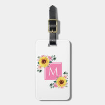 Zonnebloem Roze botanische Waterverf, monogrammen