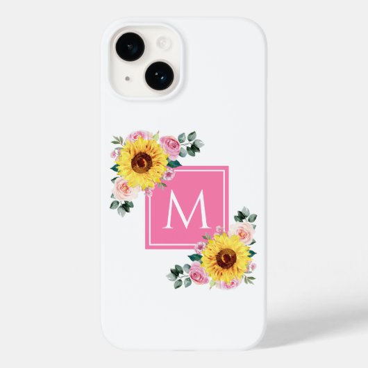 Zonnebloem Roze botanische Waterverf, monogrammen Case-Mate iPhone Case (Achterkant)