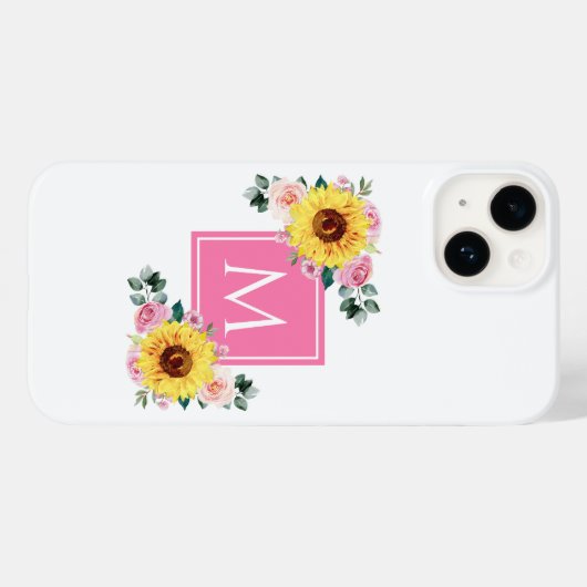Zonnebloem Roze botanische Waterverf, monogrammen Case-Mate iPhone Case (Achterkant (horizontaal))